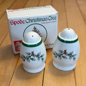 Spode Christmas Tree Holly Salt and Pepper Shakers - White and Green